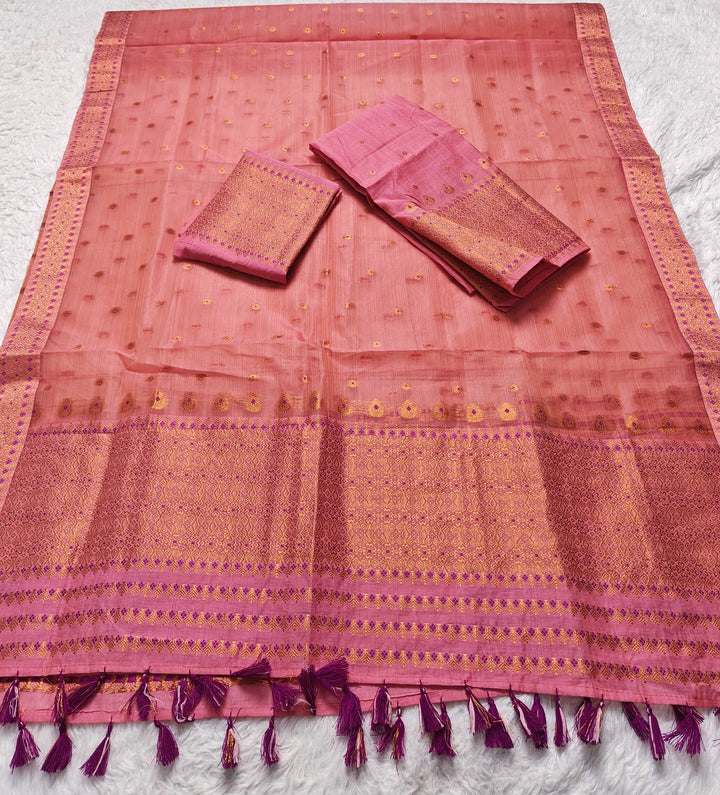 Ready-To-Wear Copper Jari Super Cotton Mekhela Art-Nuni Sador
