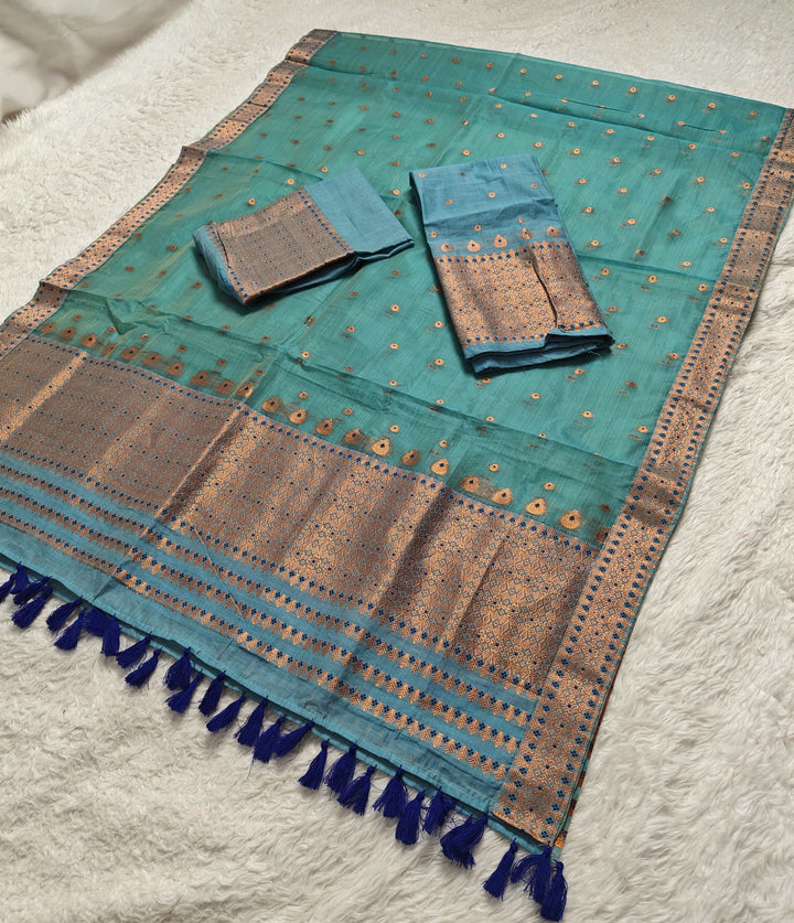 Ready-To-Wear Copper Jari Super Cotton Mekhela Art-Nuni Sador
