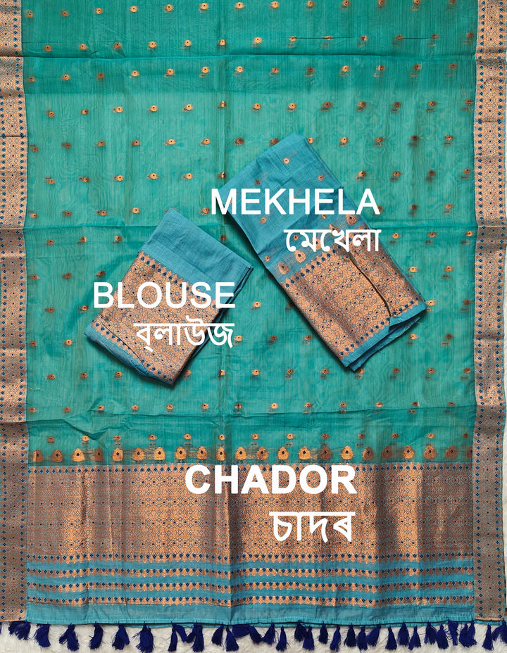 Ready-To-Wear Copper Jari Super Cotton Mekhela Art-Nuni Sador
