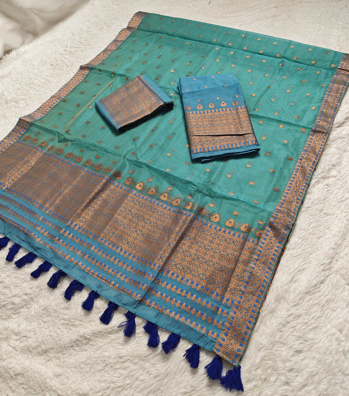 Ready-To-Wear Copper Jari Super Cotton Mekhela Art-Nuni Sador