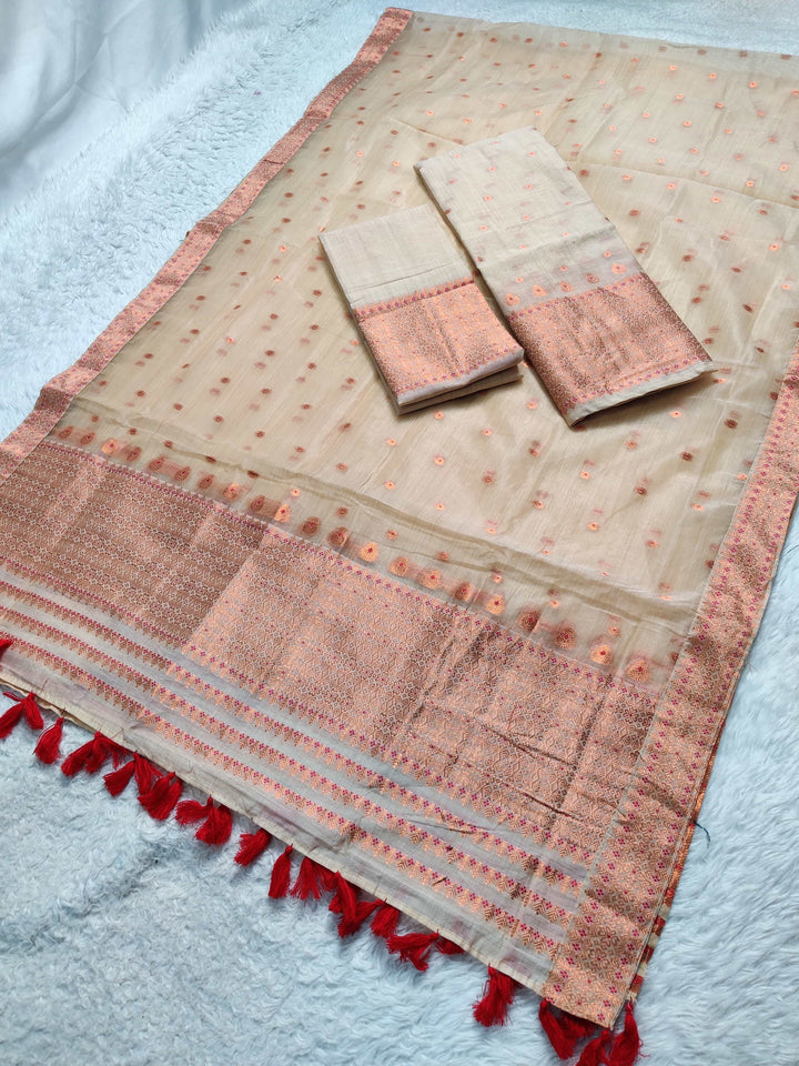 Ready-To-Wear Copper Jari Super Cotton Mekhela Art-Nuni Sador