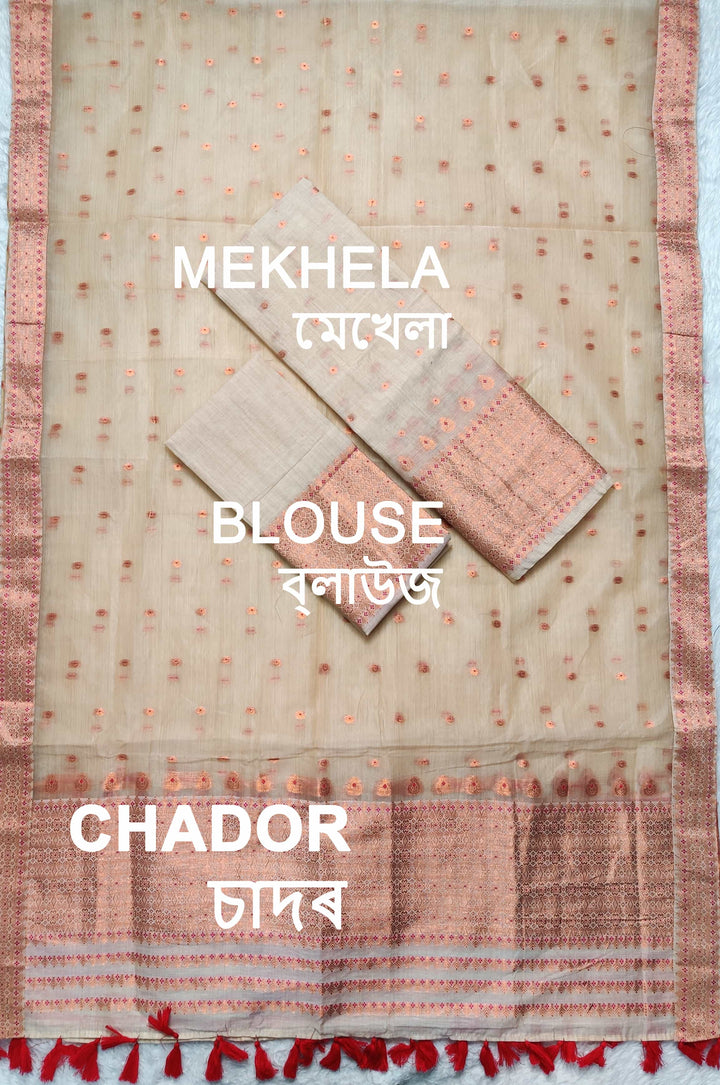 Ready-To-Wear Copper Jari Super Cotton Mekhela Art-Nuni Sador