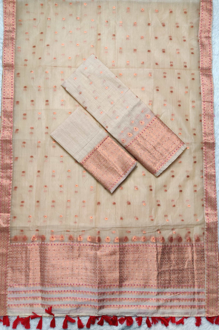 Ready-To-Wear Copper Jari Super Cotton Mekhela Art-Nuni Sador