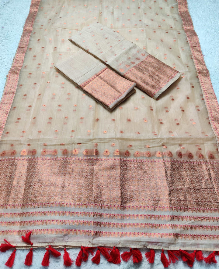 Ready-To-Wear Copper Jari Super Cotton Mekhela Art-Nuni Sador