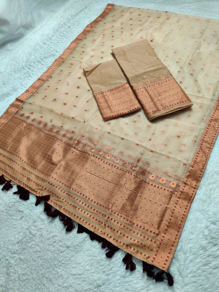 Ready-To-Wear Copper Jari Super Cotton Mekhela Art-Nuni Sador