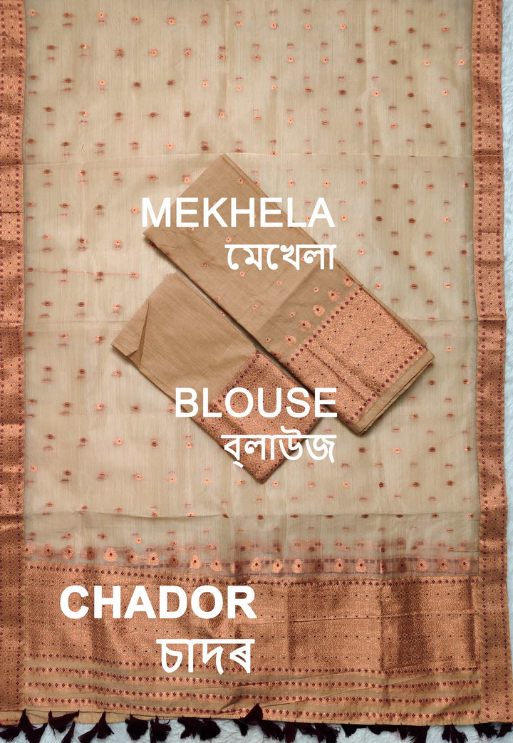 Ready-To-Wear Copper Jari Super Cotton Mekhela Art-Nuni Sador