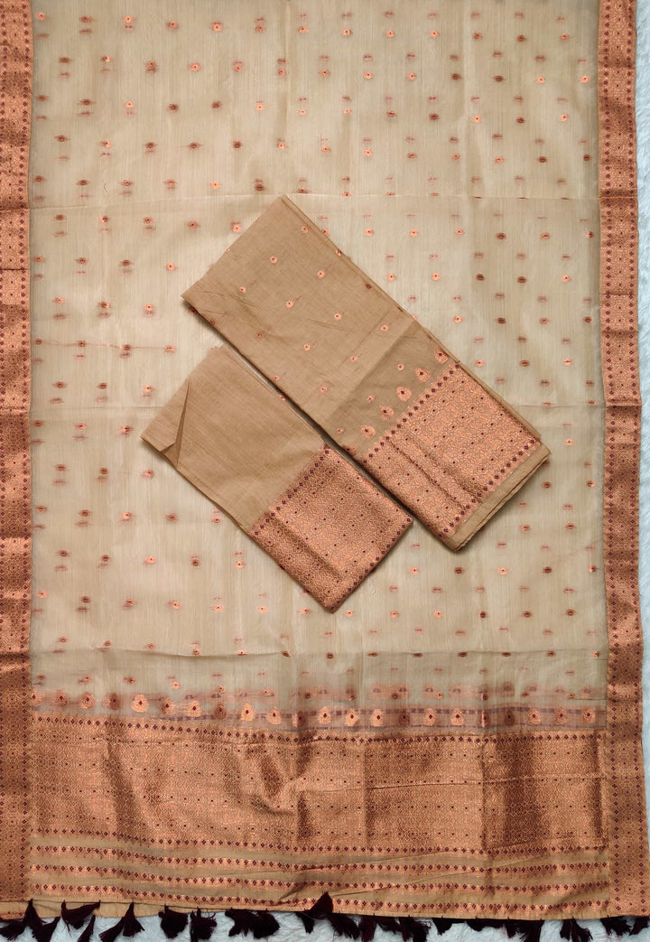 Ready-To-Wear Copper Jari Super Cotton Mekhela Art-Nuni Sador
