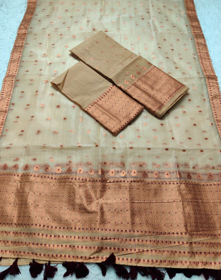 Ready-To-Wear Copper Jari Super Cotton Mekhela Art-Nuni Sador