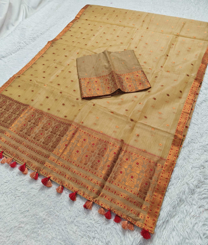 Ready-To-Wear Copper Jari Super Cotton Mekhela Art-Nuni Sador