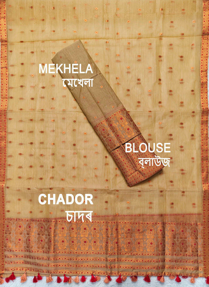 Ready-To-Wear Copper Jari Super Cotton Mekhela Art-Nuni Sador