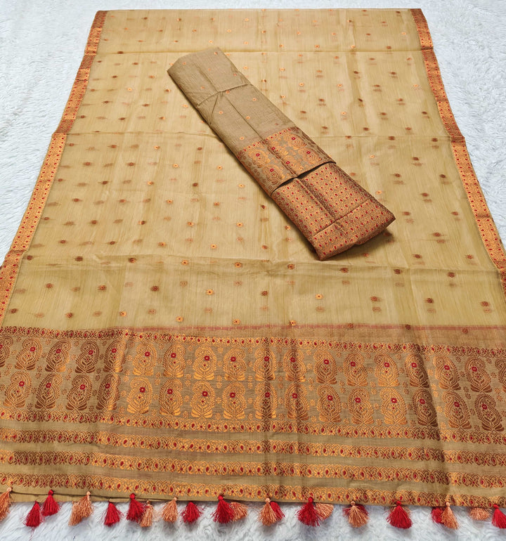 Ready-To-Wear Copper Jari Super Cotton Mekhela Art-Nuni Sador