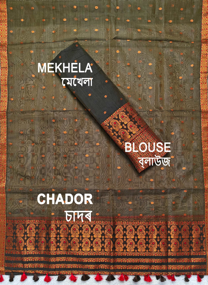 Ready-To-Wear Copper Jari Super Cotton Mekhela Art-Nuni Sador