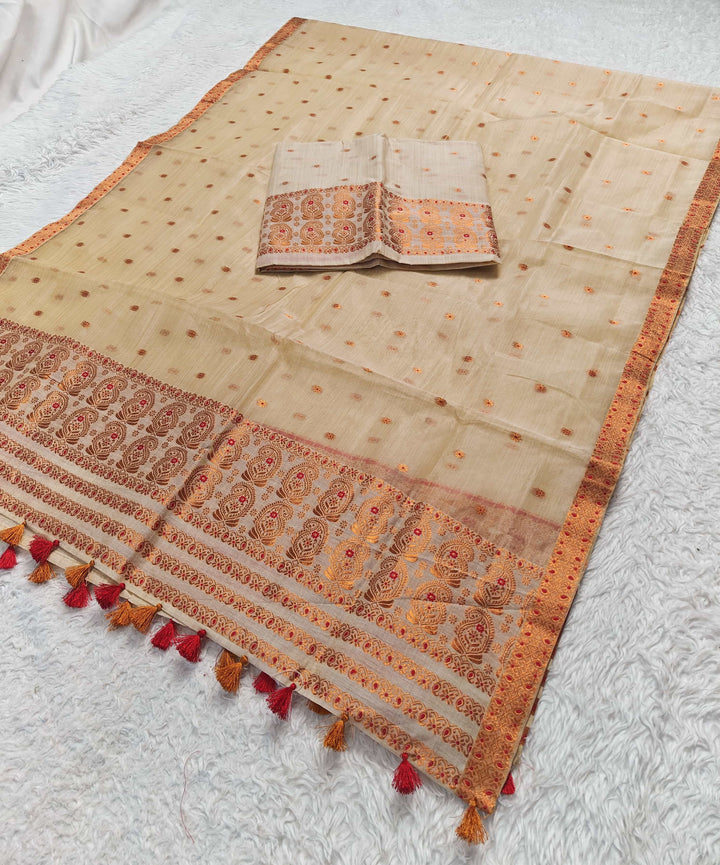Ready-To-Wear Copper Jari Super Cotton Mekhela Art-Nuni Sador