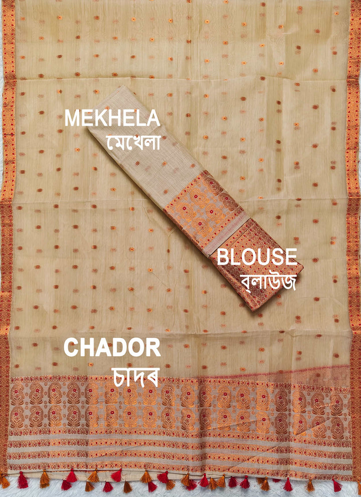 Ready-To-Wear Copper Jari Super Cotton Mekhela Art-Nuni Sador