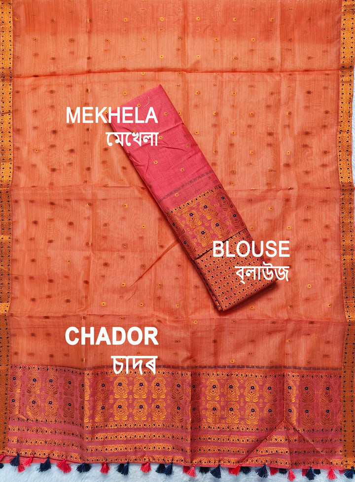 Ready-To-Wear Copper Jari Super Cotton Mekhela Art-Nuni Sador