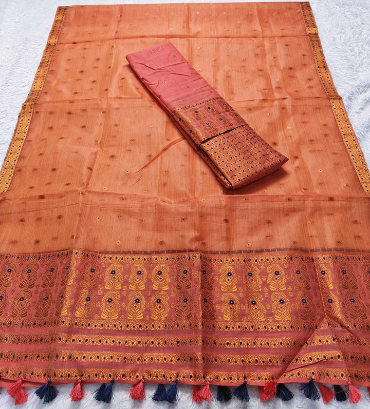 Ready-To-Wear Copper Jari Super Cotton Mekhela Art-Nuni Sador