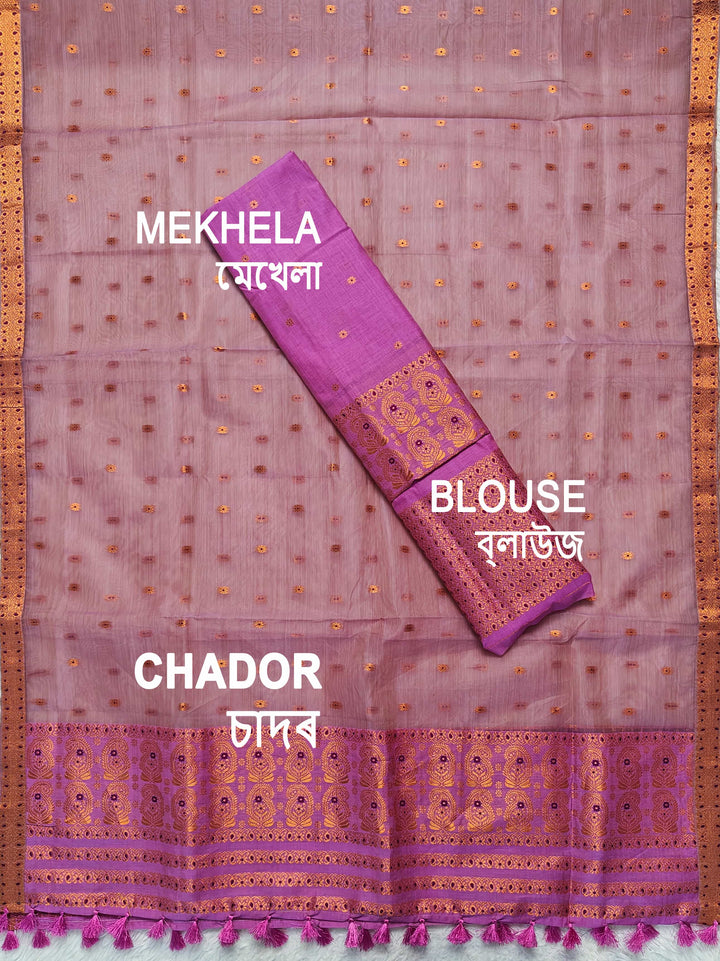Ready-To-Wear Copper Jari Super Cotton Mekhela Art-Nuni Sador
