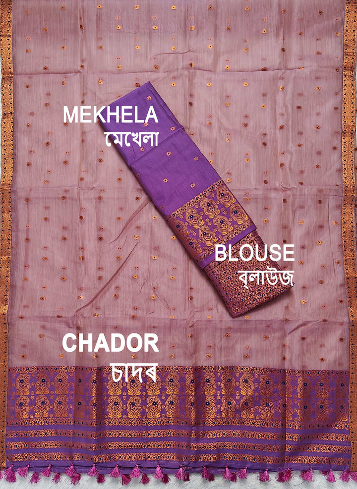 Ready-To-Wear Copper Jari Super Cotton Mekhela Art-Nuni Sador