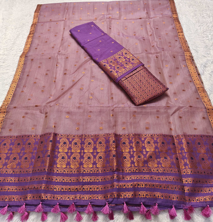 Ready-To-Wear Copper Jari Super Cotton Mekhela Art-Nuni Sador