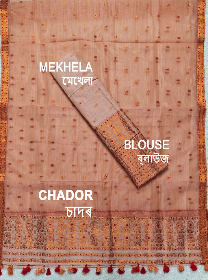 Ready-To-Wear Copper Jari Super Cotton Mekhela Art-Nuni Sador
