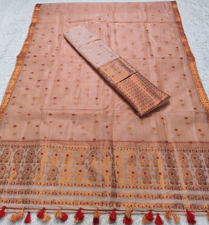 Ready-To-Wear Copper Jari Super Cotton Mekhela Art-Nuni Sador