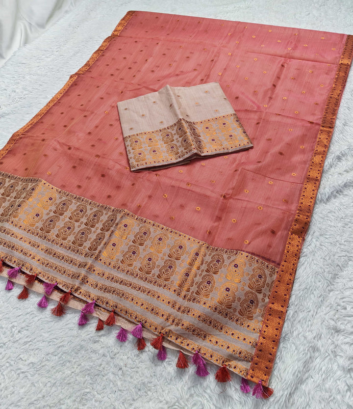 Ready-To-Wear Copper Jari Super Cotton Mekhela Art-Nuni Sador
