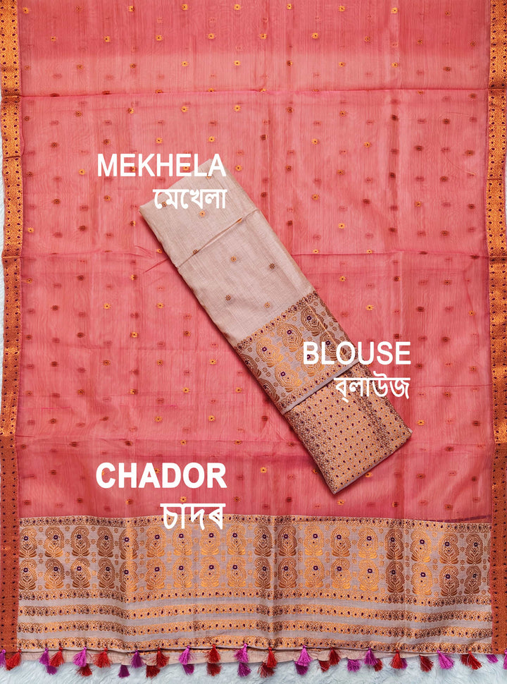 Ready-To-Wear Copper Jari Super Cotton Mekhela Art-Nuni Sador