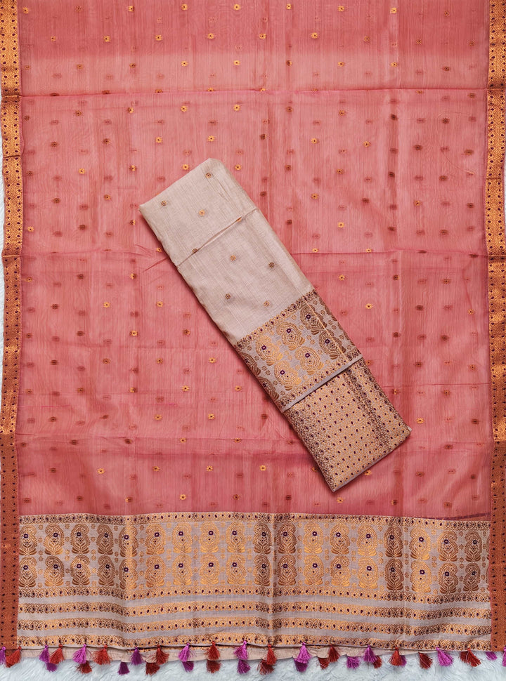 Ready-To-Wear Copper Jari Super Cotton Mekhela Art-Nuni Sador