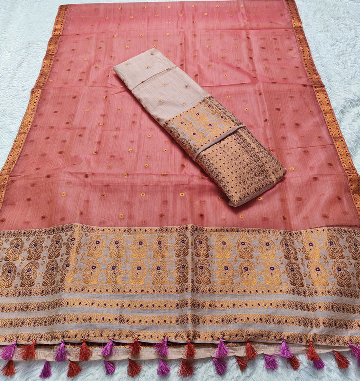 Ready-To-Wear Copper Jari Super Cotton Mekhela Art-Nuni Sador
