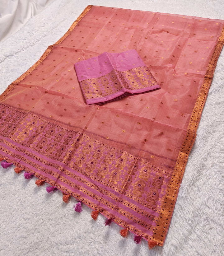 Ready-To-Wear Copper Jari Super Cotton Mekhela Art-Nuni Sador