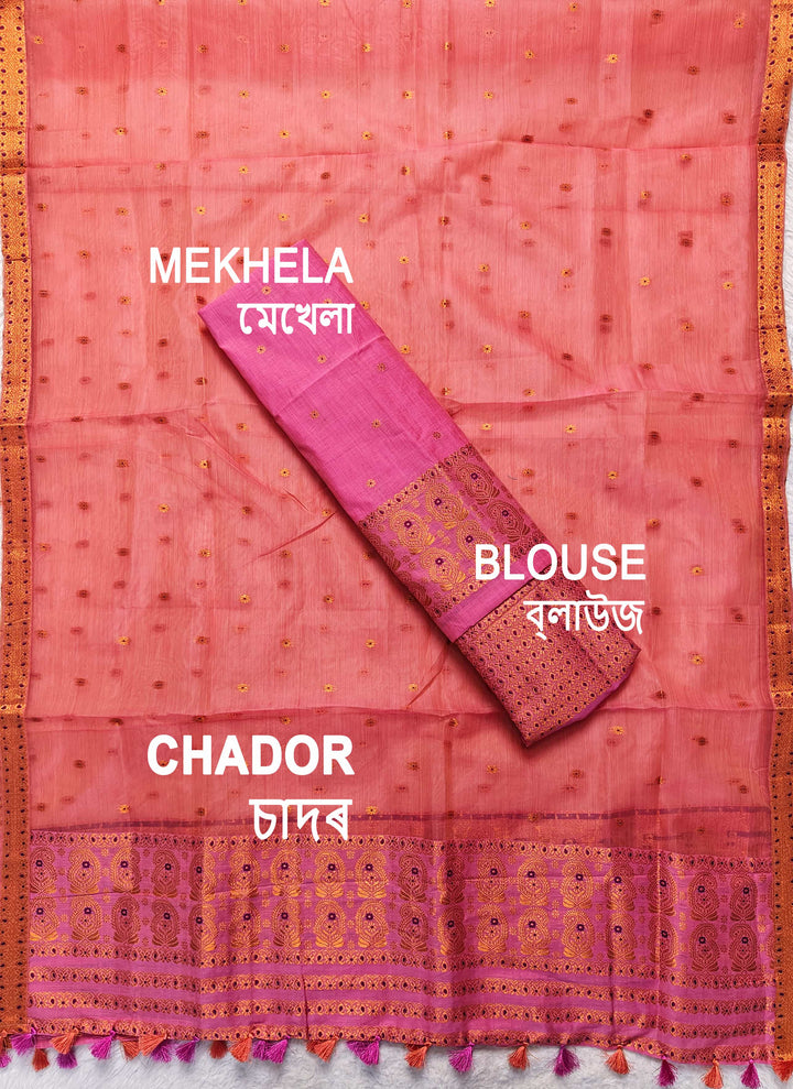 Ready-To-Wear Copper Jari Super Cotton Mekhela Art-Nuni Sador