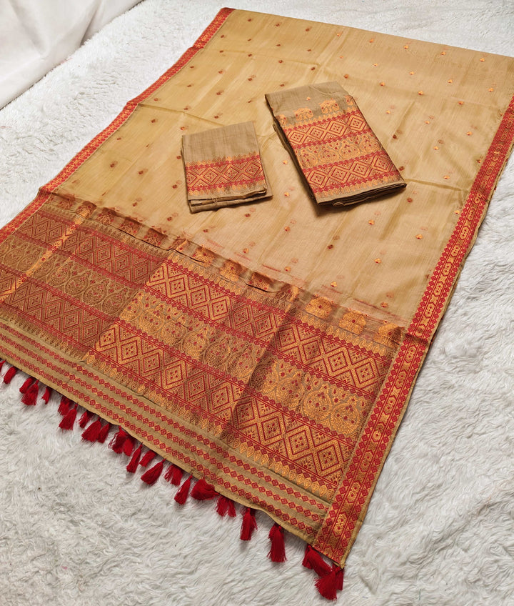Ready-To-Wear Copper Jari Super Cotton Mekhela Art-Nuni Sador