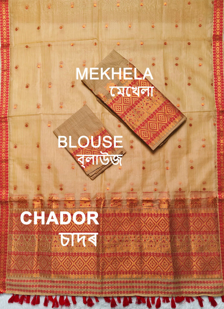 Ready-To-Wear Copper Jari Super Cotton Mekhela Art-Nuni Sador