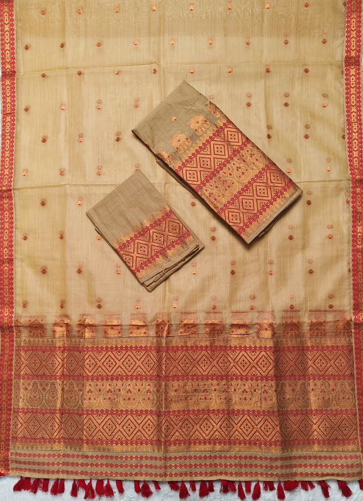 Ready-To-Wear Copper Jari Super Cotton Mekhela Art-Nuni Sador