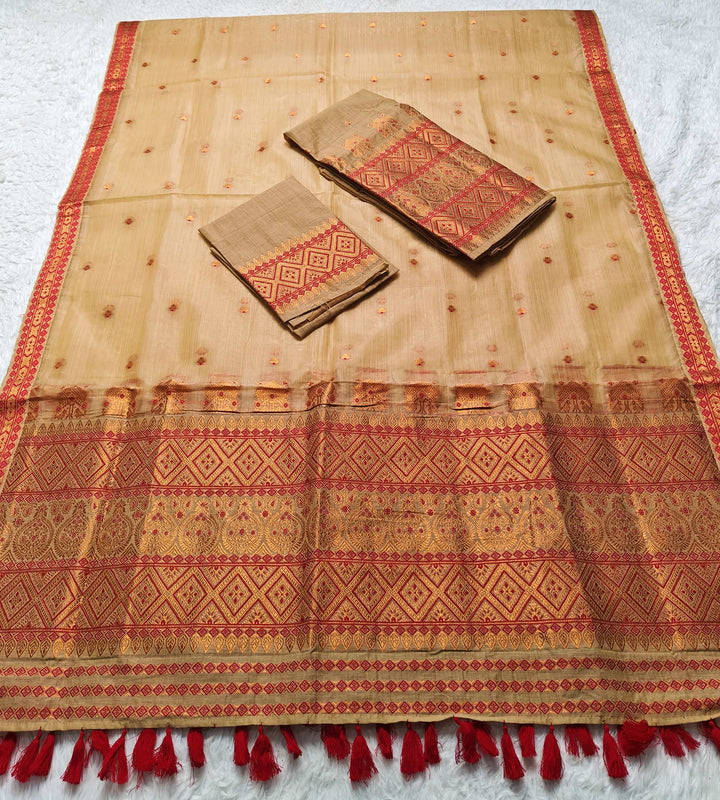 Ready-To-Wear Copper Jari Super Cotton Mekhela Art-Nuni Sador