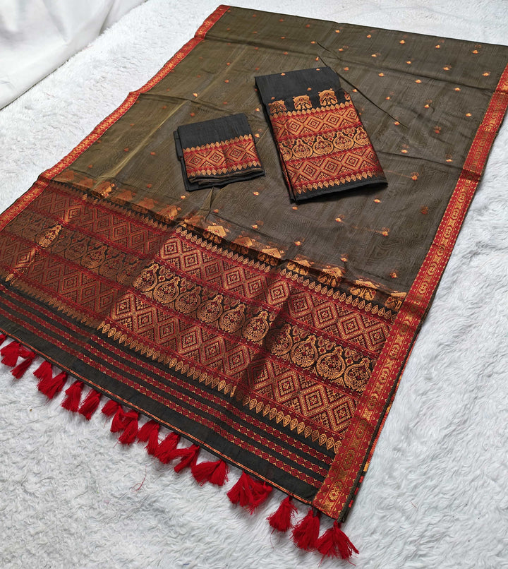 Ready-To-Wear Copper Jari Super Cotton Mekhela Art-Nuni Sador