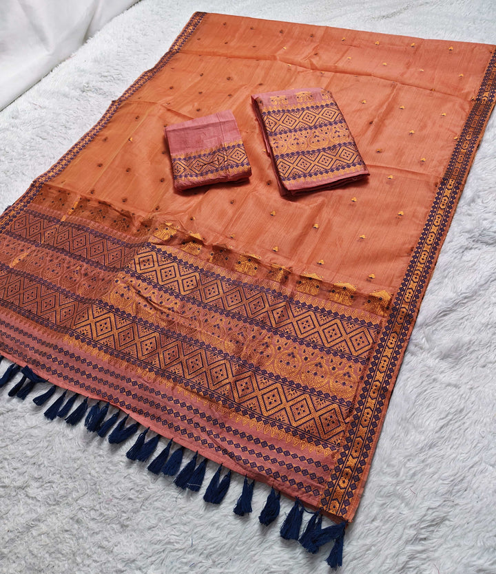 Ready-To-Wear Copper Jari Super Cotton Mekhela Art-Nuni Sador