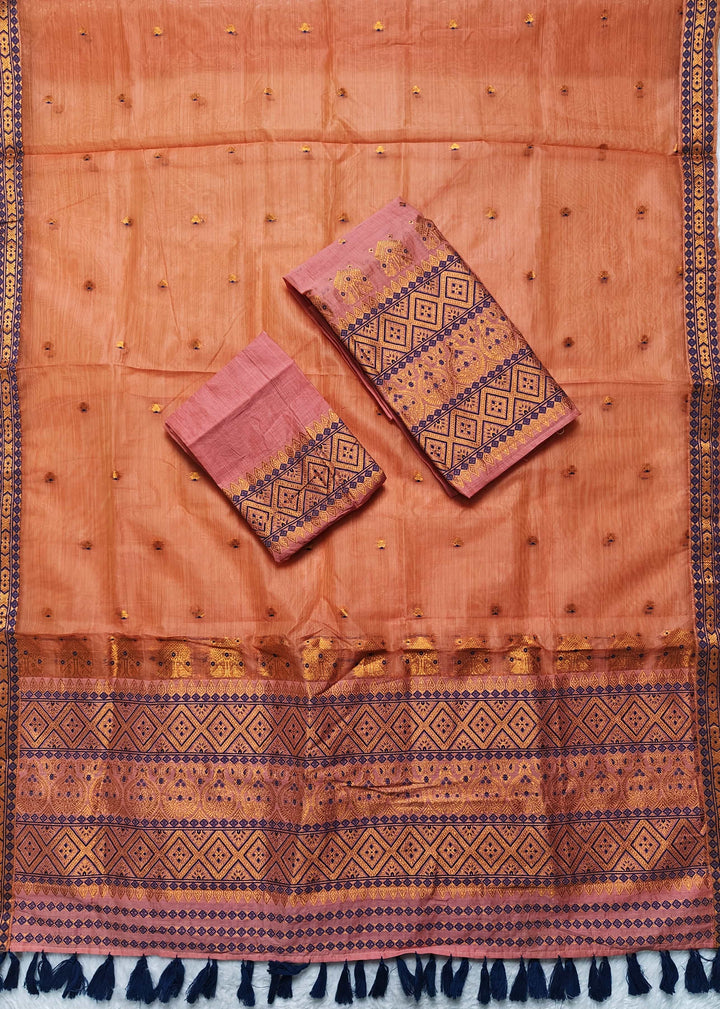 Ready-To-Wear Copper Jari Super Cotton Mekhela Art-Nuni Sador