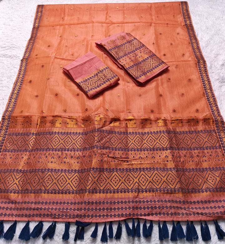 Ready-To-Wear Copper Jari Super Cotton Mekhela Art-Nuni Sador