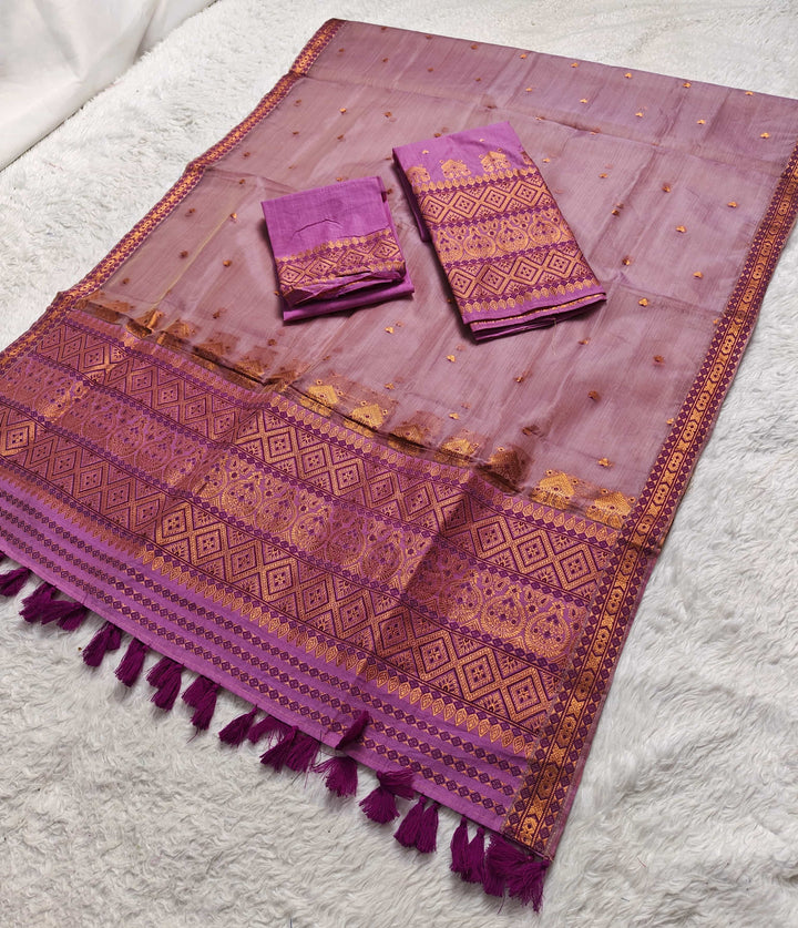 Ready-To-Wear Copper Jari Super Cotton Mekhela Art-Nuni Sador