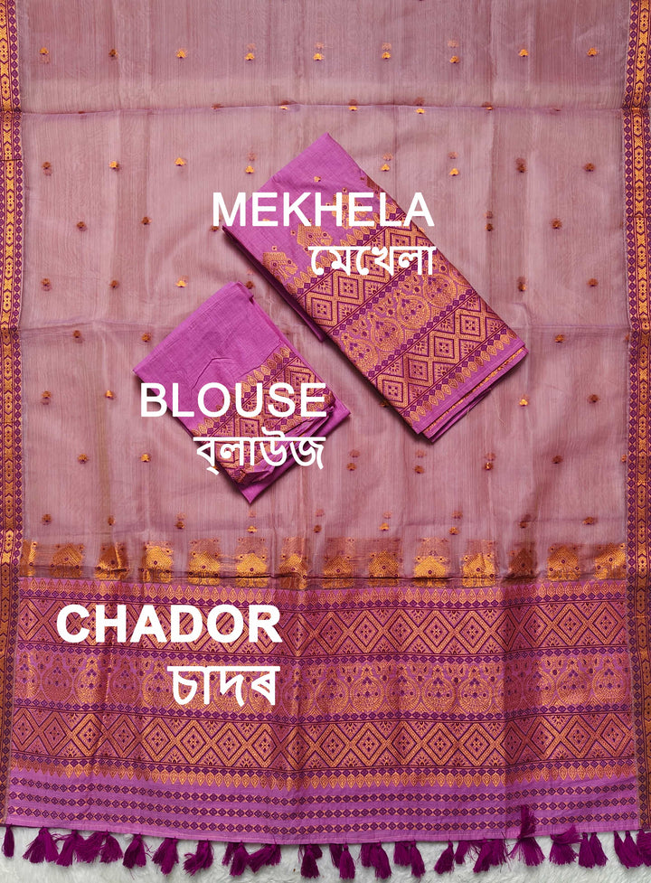 Ready-To-Wear Copper Jari Super Cotton Mekhela Art-Nuni Sador
