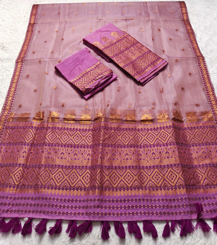 Ready-To-Wear Copper Jari Super Cotton Mekhela Art-Nuni Sador