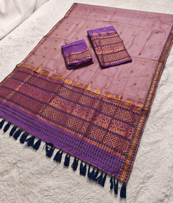 Ready-To-Wear Copper Jari Super Cotton Mekhela Art-Nuni Sador