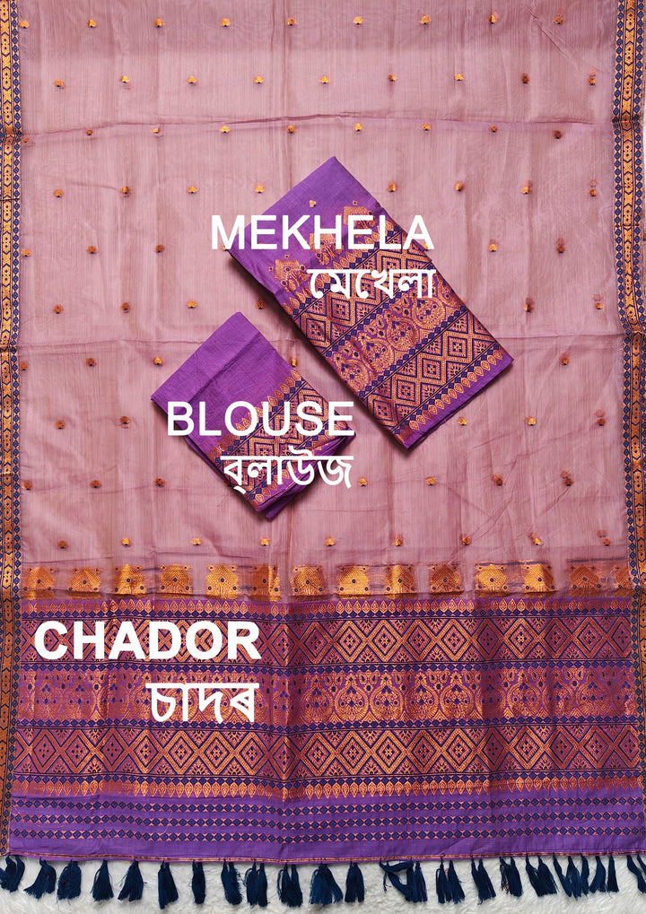 Ready-To-Wear Copper Jari Super Cotton Mekhela Art-Nuni Sador