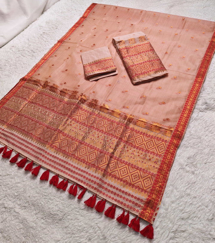 Ready-To-Wear Copper Jari Super Cotton Mekhela Art-Nuni Sador