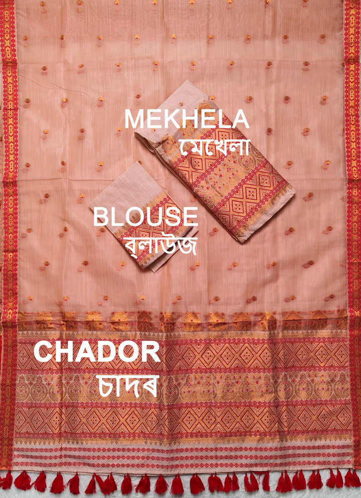 Ready-To-Wear Copper Jari Super Cotton Mekhela Art-Nuni Sador