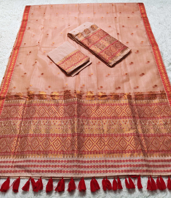 Ready-To-Wear Copper Jari Super Cotton Mekhela Art-Nuni Sador
