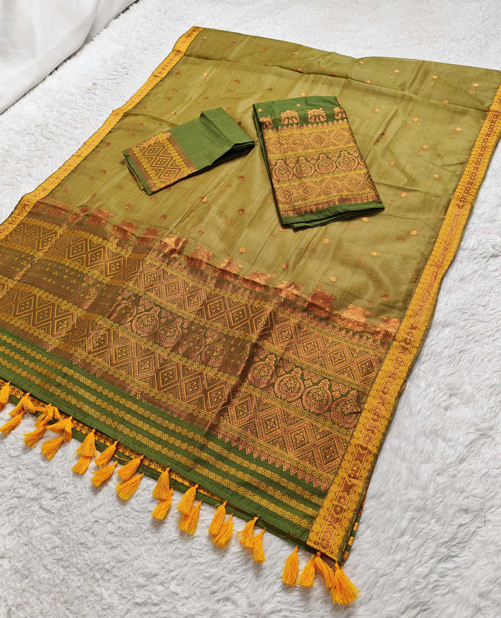 Ready-To-Wear Copper Jari Super Cotton Mekhela Art-Nuni Sador