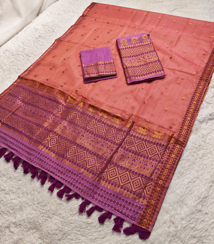 Ready-To-Wear Copper Jari Super Cotton Mekhela Art-Nuni Sador