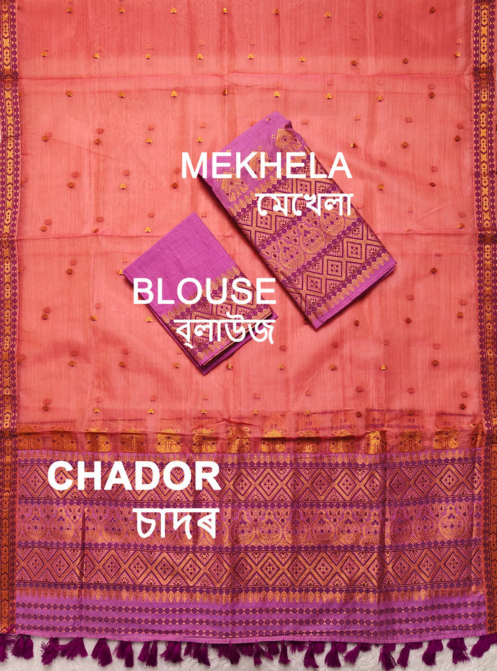 Ready-To-Wear Copper Jari Super Cotton Mekhela Art-Nuni Sador